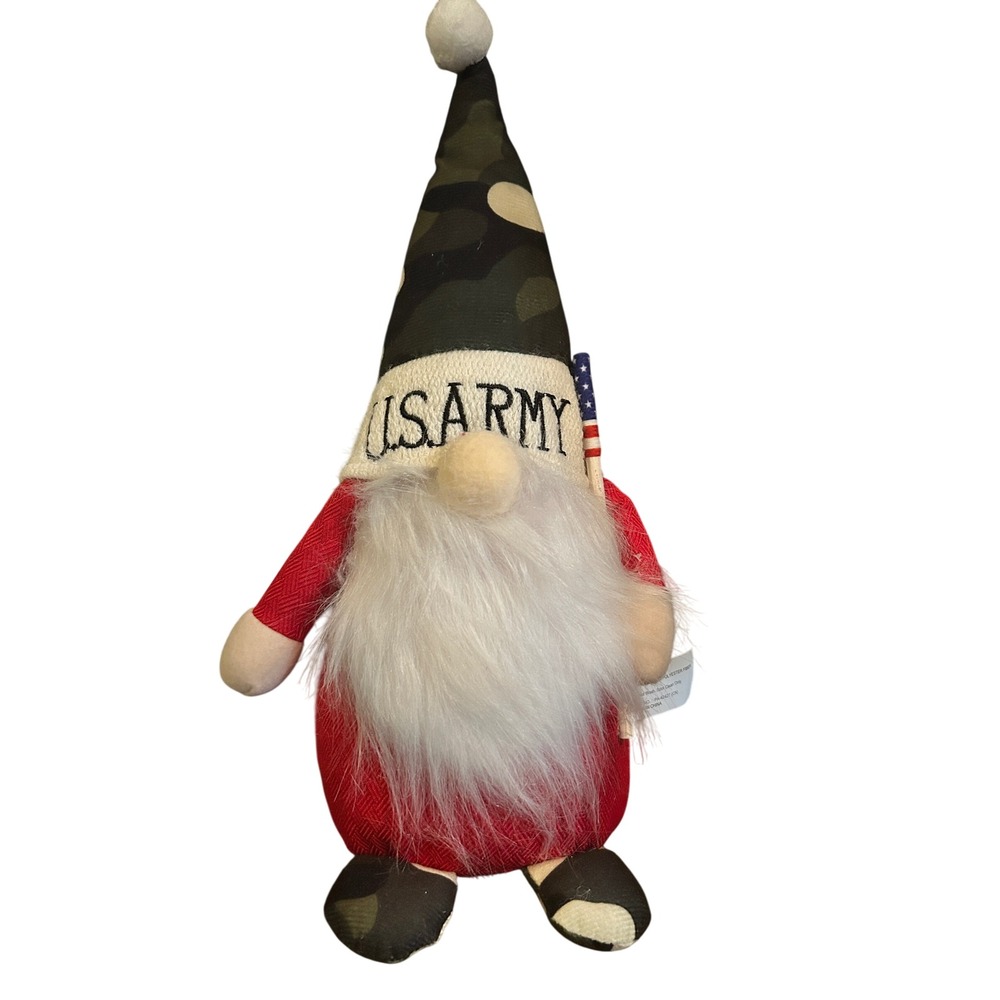 US Army Gnome Camo Hat Patriotic Military Soldier‎ Americana Decor Shelf Sitter